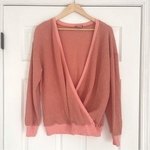 VENUS coral knit long sleeve wrap top. Small